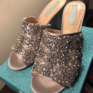 Women's Silver Sequin Platform Slides: Size 9.5